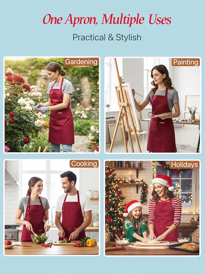 Kitchen Cooking Apron for Women Men Water-Resistant Artist Barista Baking Craft Catering Work Bib with Large Pockets