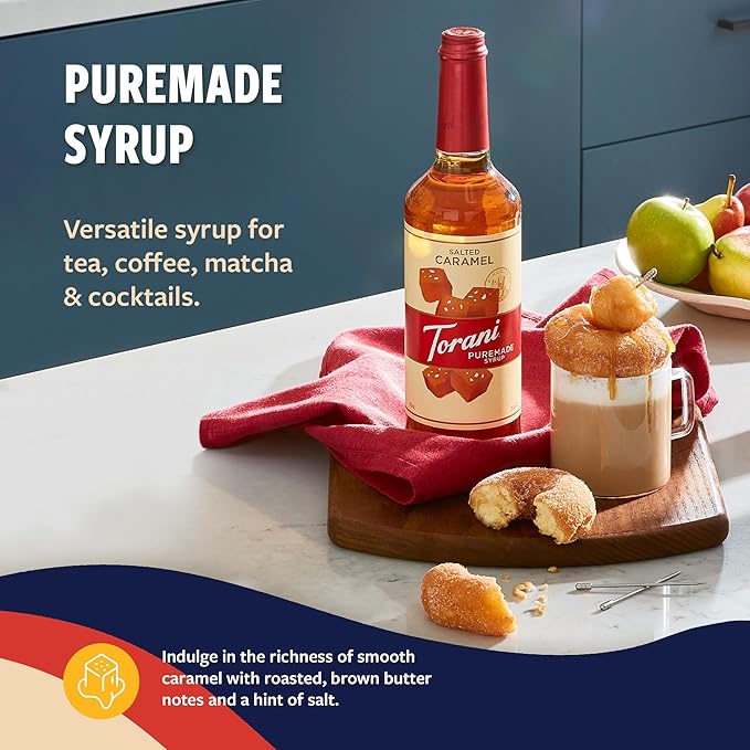 Torani Puremade Syrup, Salted Caramel Flavoring for Drinks, Pump Included, 25.4 Fl Oz