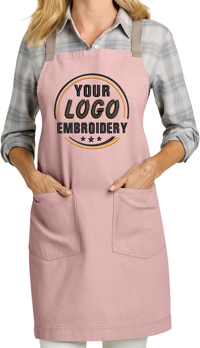 TEEAMORE Custom Apron with Pockets for Women Men Add Your Text Logo Chef Kitchen Cotton Adjustable Crossback Straps by Teeamore