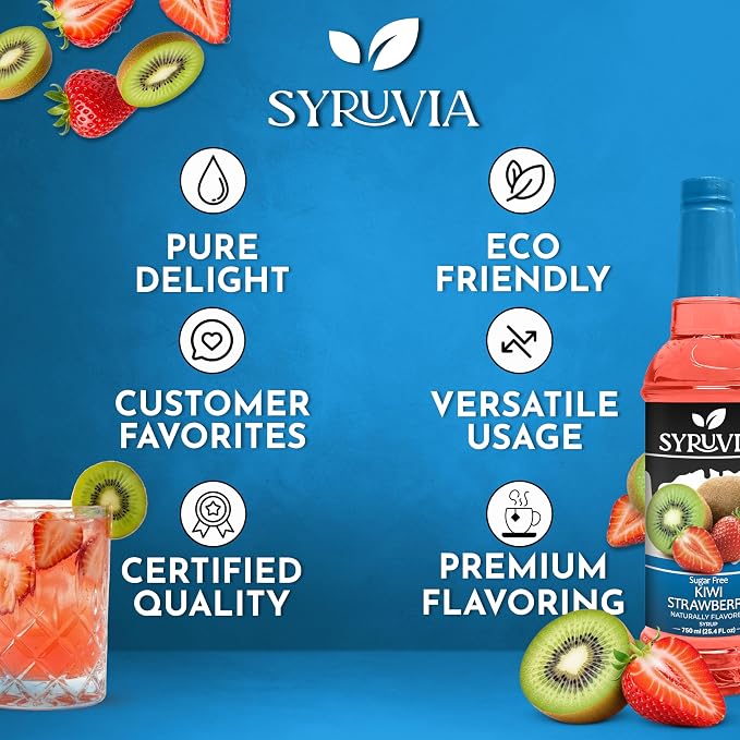 Syruvia Sugar Free Kiwi Strawberry Flavored Syrup for Drinks, Cocktails, Lemonades, Iced Teas and Desserts – 25.4 fl oz, With Pump - Image 5
