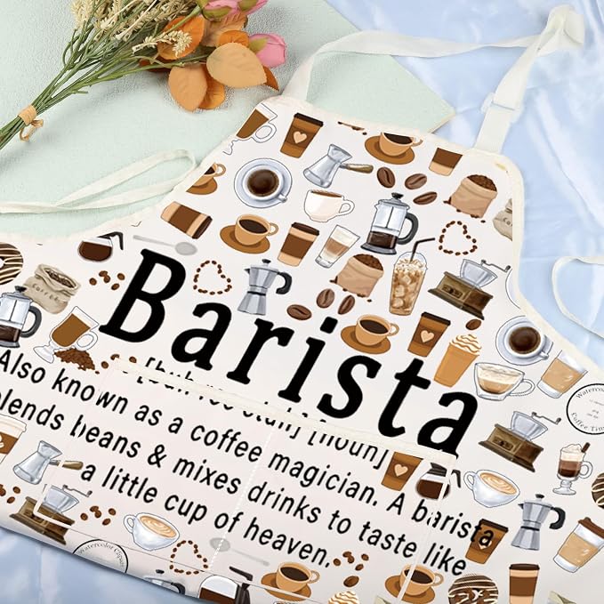 UJIMS Coffee Barista Gifts Barista Baking with Pockets Adjustable Apron Coffee Lovers Gifts Coffee Themed Gifts - Image 5
