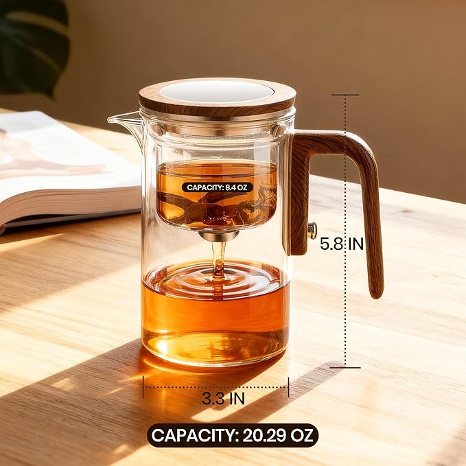 MACTANO Enchant Series Glass Magic Teapot with Magnetic Infuser, Modern Personal Tea Pot for Loose Leaf Tea Visual Brewing Easy Clean - 20.29 oz