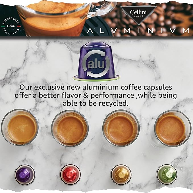 Cellini Caffè Decaffeinato Aluminum Nespresso Pods, 120 Count, Medium Roast Coffee Capsules, 100% Nespresso Original Machine Compatible