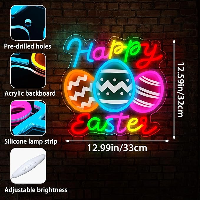 Easter Egg Neon Signs for Wall Decor Dimmable Easter Egg Neon Light Sign Festival Decor for Shop Party Kids Room Window Bar Pink Festival Eggs Signs for Spring Decoration Gifts Size 12.9*12.6in(P040)