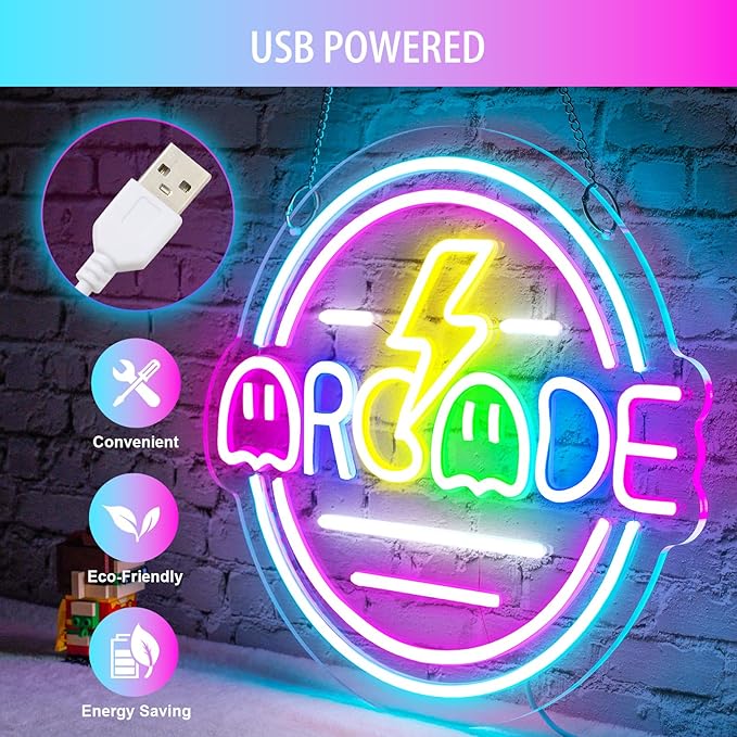 Basaneon Gamer Neon Sign for Gamer Room Decor, Dimmable Arcade Neon Signs for Wall Decor, USB Powered Bright LED Neon Gaming Signs for Boys Room, Best Gamer Gifts for Teenage Boys, Kids(13.3”x13.3”)