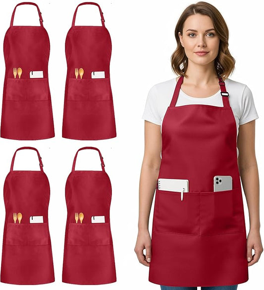 Utopia Kitchen 4 Pack Bib Apron Adjustable with 2 Pockets, Water and Oil Resistant, Cooking Kitchen Chef Apron for Women Men