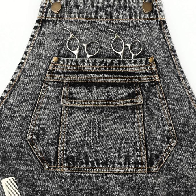 Jeanerlor - Denim Apron with Pockets for Hair Stylist Gardening Craftsmen Barista Women Hairdresser Jean Work Apron Cross Straps & Adjustable S to L (Black)