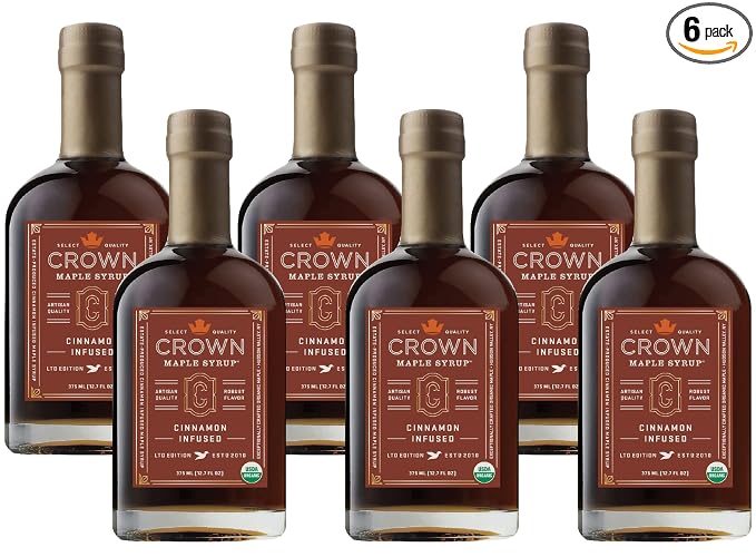 Crown Maple Certified Organic Cinnamon Infused Maple Syrup, Pure, Non-GMO Pairs well with Pancakes, Flavor Cocktails, Sticky Buns, Waffles, 12.7 Fl Oz (Pack of 6) by CrownMaple