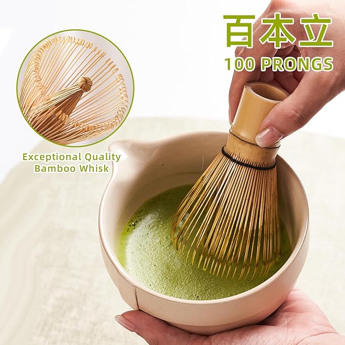 Matcha Whisk Set, Matcha Set Includes 2X Matcha Whisk, Matcha Bowl and Chasen Holder, Bamboo Scoop, Scoop Rest, Sifter - 7 Pcs Matcha Kit for Tea Ceremony, Gift for Matcha Lover (Yellow to Orange)