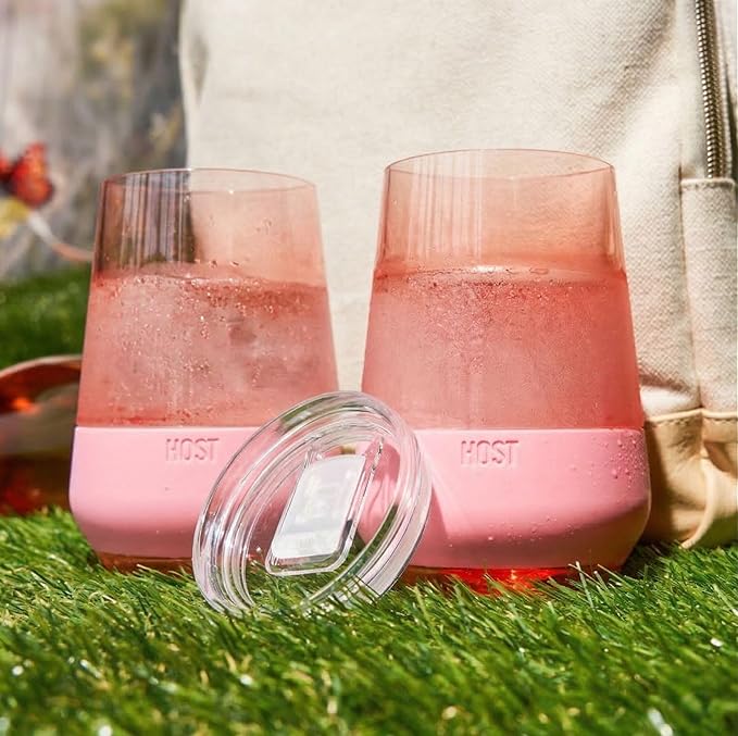Host Freeze XL Double Wall Insulated Stemless Wine Glasses with Lids, Freezable Tinted Travel Beverage Cups, On the Go Chiller Tumblers, Outdoor Gifts for Women, Moms, 12 oz, Set of 2, Pink Blush