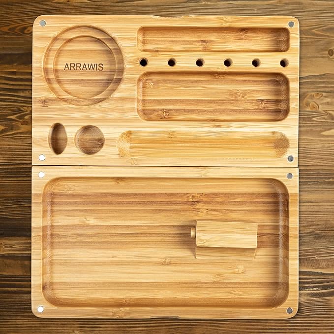 Foldable Bamboo Tray with Magnetic Lid - Easy to Clean - Portable, Perfect for Home Storage or Travel, Decorative-Tray - Gifts for Him