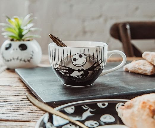 Silver Buffalo Disney Nightmare Before Christmas Jack and Sally Ceramic Tea Cup Set, 6.7 Ounces