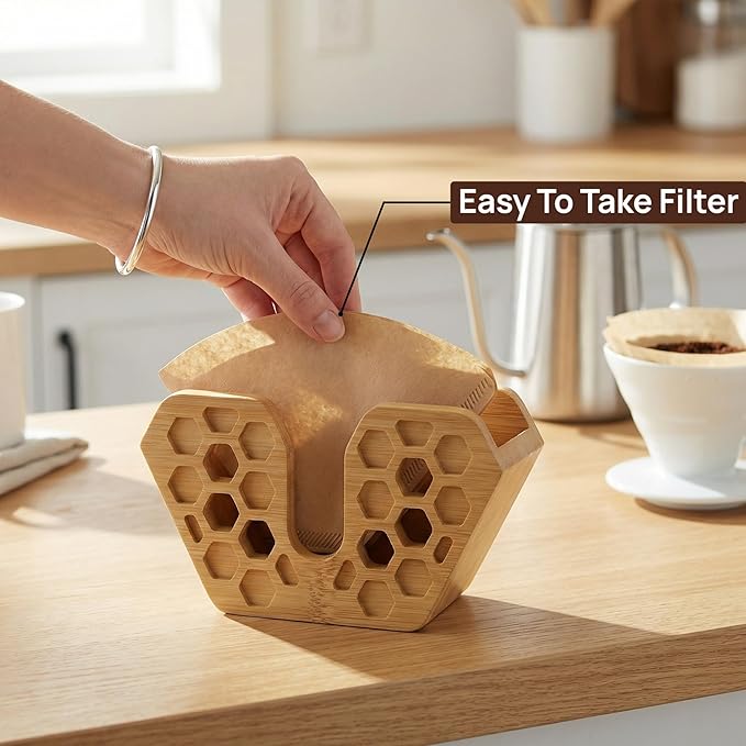 Bamboo Coffee Filter Holder - Dispenser, Storage, Container & Rack for Aeropress,Chemex, Hario V60,Melitta