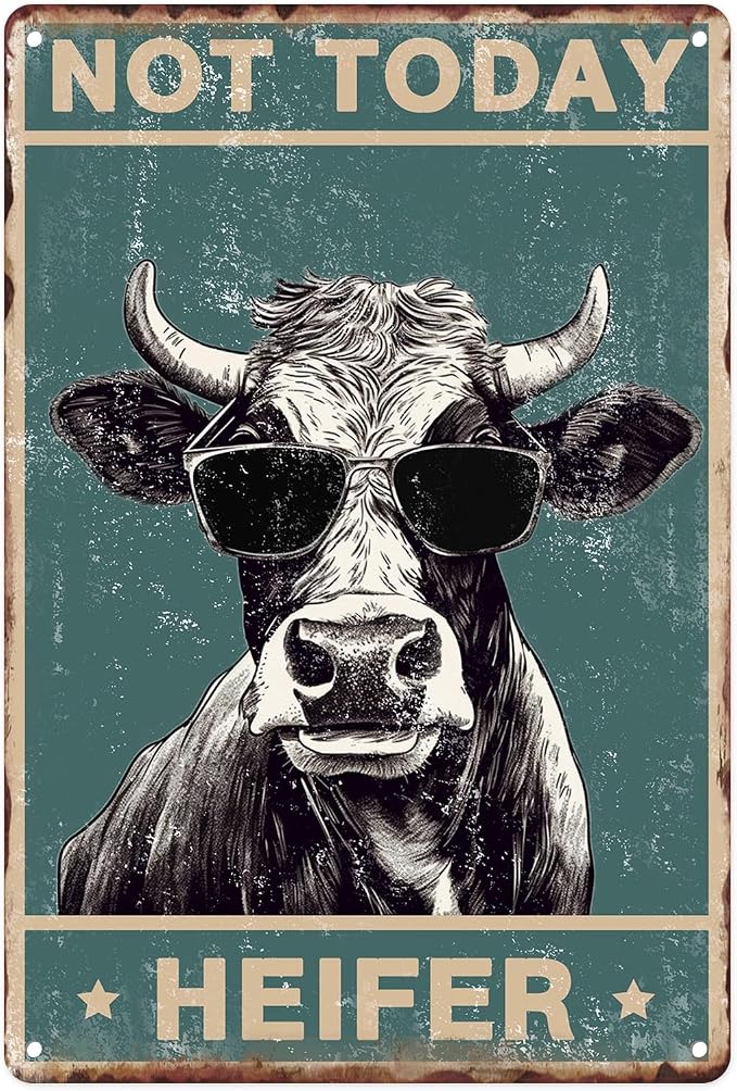 Sanwarm Metal Sign 8X12 Inch, Cow Decoration Not Today Heifer Milk Cow Cottage Vintage Tin Sign Wall Art Decor for Home, Living Room, Kitchen, Garden, Bedroom, Office, Hotel, Cafe And Pub Decoration by SanwarmHomeDecor