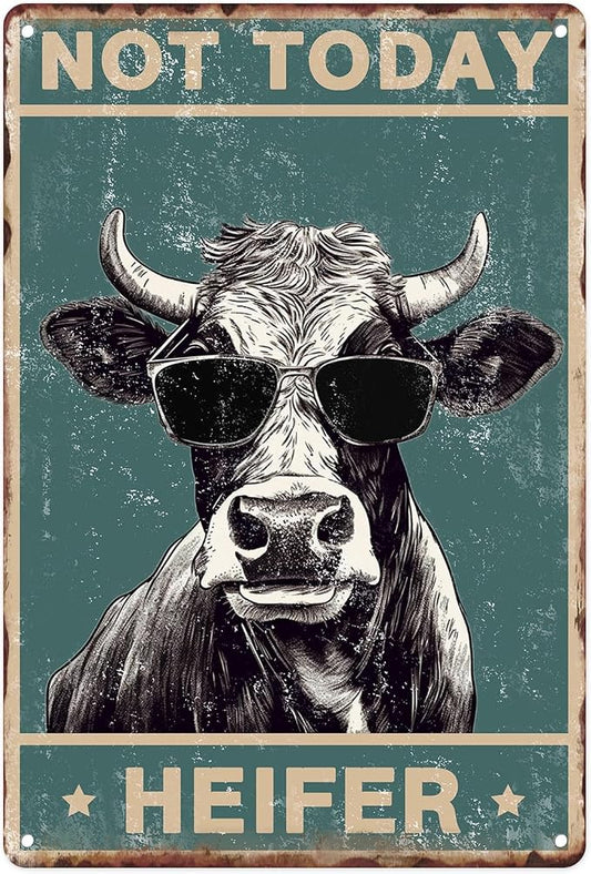 Sanwarm Metal Sign 8X12 Inch, Cow Decoration Not Today Heifer Milk Cow Cottage Vintage Tin Sign Wall Art Decor for Home, Living Room, Kitchen, Garden, Bedroom, Office, Hotel, Cafe And Pub Decoration by SanwarmHomeDecor