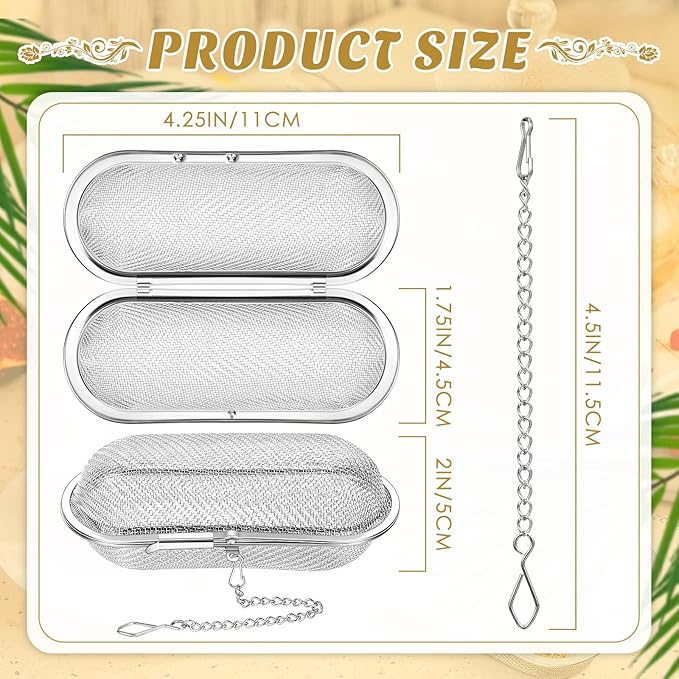 Hoolerry 3 Pcs Tea Ball Infusers Loose Leaf Tea Strainers Steeper Stainless Steel Mesh Floating Oval Filters 4.25 x 1.75 Inch for Kitchen and Home