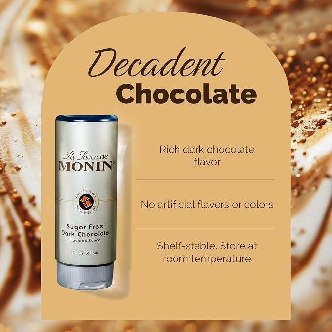 Monin - Sugar Free Dark Chocolate Sauce, Velvety and Rich, Great for Desserts, Coffee, and Snacks, Gluten-Free (12 Ounce) - Image 3
