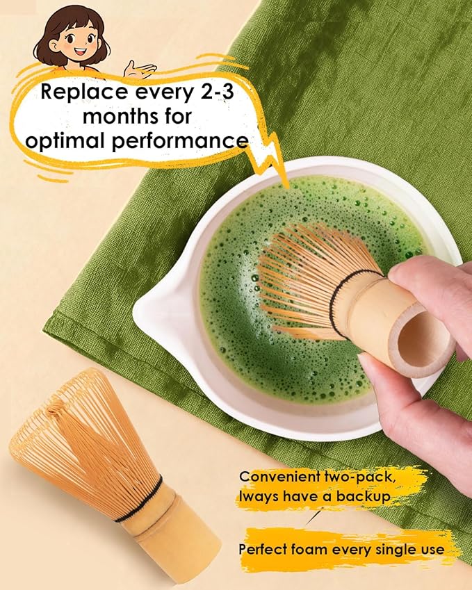 Bamboo Matcha Whisk Set with 2-pack 100% Natural Bamboo matcha Whisk,Sifter,Tea Scoop and Tea Spoon，Handcrafted Traditional Japanese Chasen, Matcha Kit for Authentic Matcha Tea Preparation