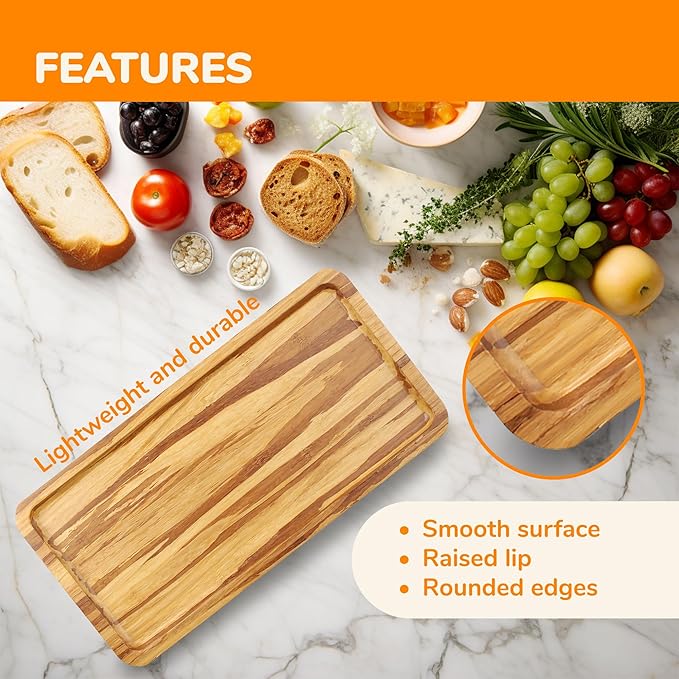 BambooMN Rectangular Bamboo Serving Tray - Tiger Stripe - 11 x 5.5 x 0.6