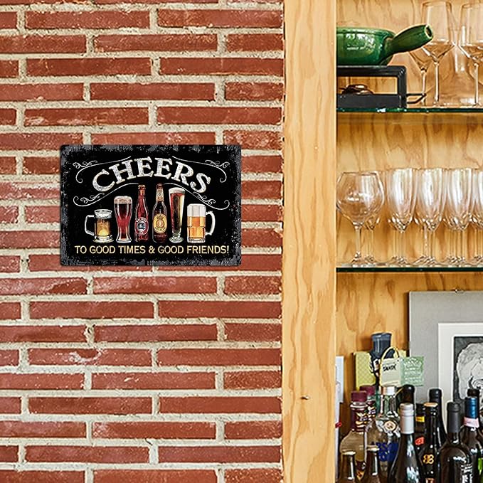 Putuo Decor Cheers Metal Tin Sign, Bar Signs For Home Bar Pub Man Cave Wall Decor To Good Times 8 Good Friends! 8"x12"