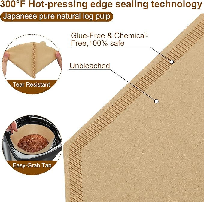 220 Count #4 Cone Coffee Filters, Tear-Resistant Seams, Unbleached for 8–12 Cup Coffee Makers