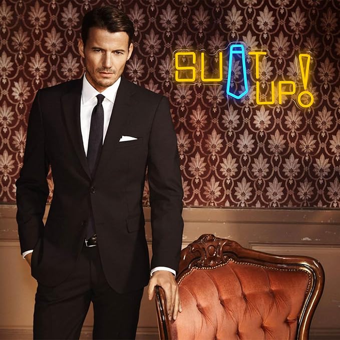 Suit up Neon Sign USB Powered Motivational Word Neon Light Sign Dimmable Fashion Man Tie LED Light Sign for Clothing Store Suit Shop Dressing Room Cloakroom Office Man Cave Party Wall Decor - Image 7