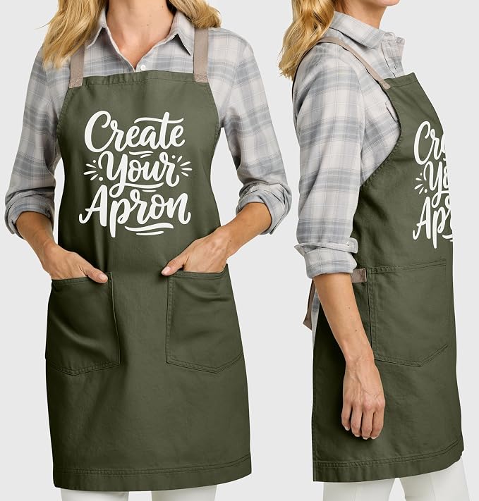 TEEAMORE Custom Apron with Pockets for Women Men Add Your Text Logo Chef Kitchen Cotton Adjustable Crossback Straps - Image 4