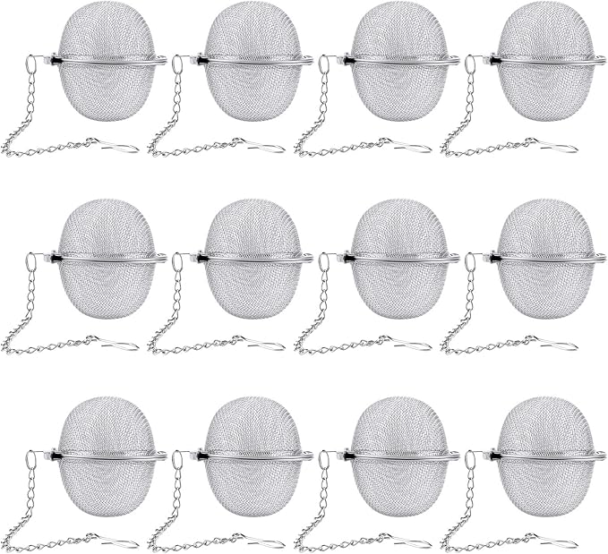12 Pack Tea Ball Infuser Stainless Steel Mesh Tea Strainer Filters Tea Interval Diffuser with Extended Chain Hook for Brew Loose Leaf Tea and Spices & Seasonings