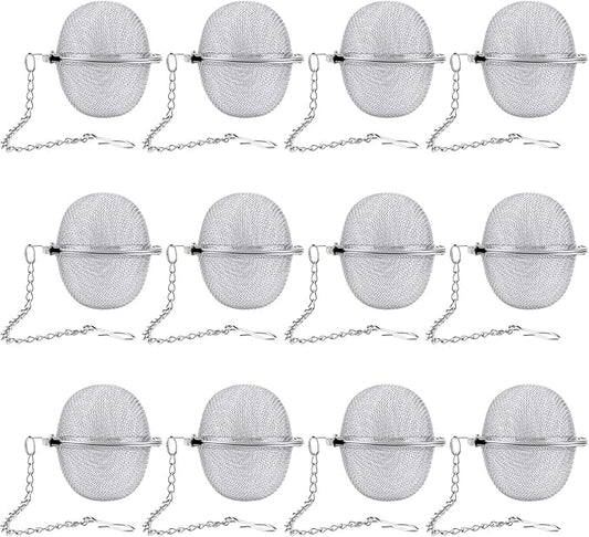 12 Pack Tea Ball Infuser Stainless Steel Mesh Tea Strainer Filters Tea Interval Diffuser with Extended Chain Hook for Brew Loose Leaf Tea and Spices & Seasonings