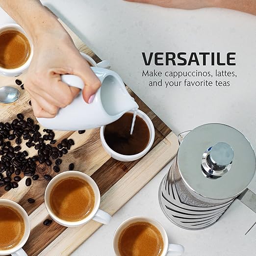 OVENTE French Press Coffee Maker 27 Ounce with Heat Resistant Borosilicate Glass, Stainless Steel Design and 4-Level Filter System, Portable Cold Brewer Pot for Travel, Camping or Gift, Silver FSD27P