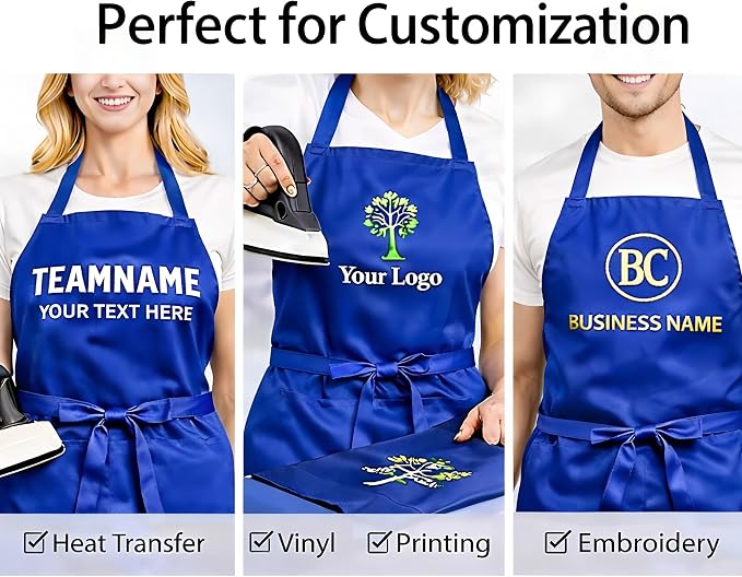 8 Pack Aprons Bulk with Pockets, Unisex Apron with Extra Long Ties for Chef, Cooking Classes, Painting, BBQ - Image 5