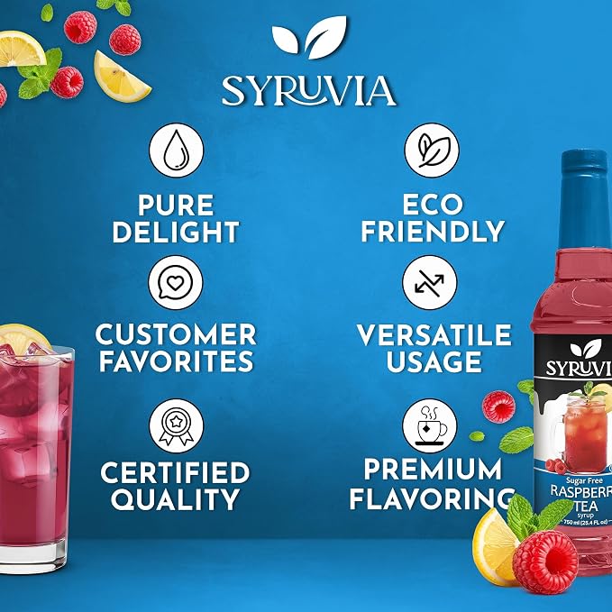 Syruvia Sugar Free Raspberry Tea Flavored Syrup for Drinks, Cocktails, Lemonades, Iced Teas and Desserts – 25.4 fl oz, With Pump - Image 5
