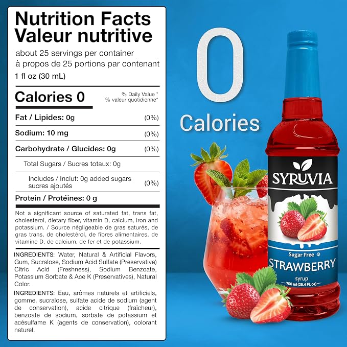 Syruvia Sugar-Free Strawberry Syrup, Flavored Syrup for Drinks, Cocktails, Lemonades, Iced Teas, and Desserts – 25.4 fl oz, With Pump - Image 2