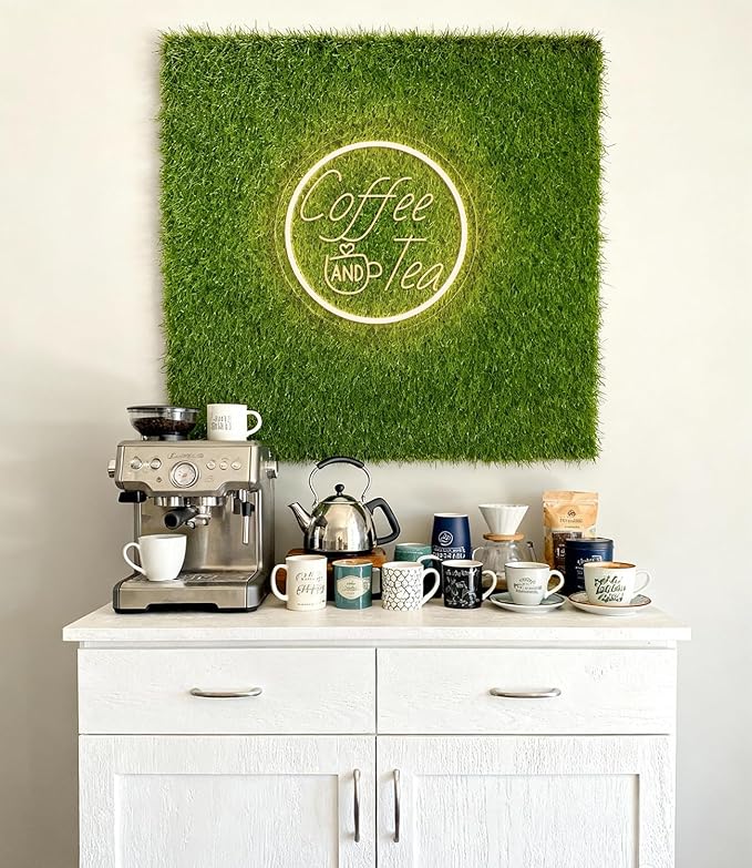 Coffee and Tea Neon Light Sign for Station Bar, Coffee & Tea Light Up Sign for Wall Decor Dimmable, Round 3D Carved Cafe LED Neon Sign for Kitchen, Shop, Home, Club Counter for Gift