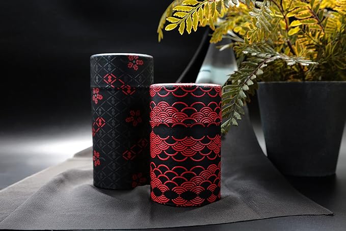 Japanese Tea Canister Tin INDEN Hyoutan(Gourd) Pattern/Double Lid/Japanese Washi Paper Pasted /200g Tea Capacity/Loose Leaf Tea Storage/Storage Container with Lid