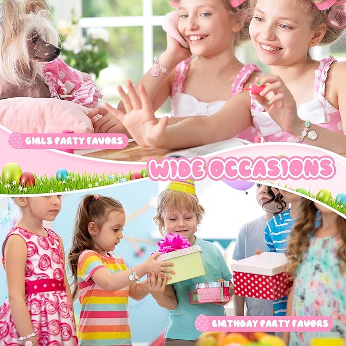 Ecally 12 Pcs Kids Bracelet for Girls Toddler Jewelry Flower Princess Party Favors Friendship Bracelets Adjustable Pretend Classroom Reward