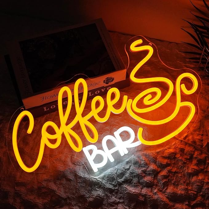Coffee Bar Neon Sign Dimmable Coffee Corner Neon Light Sign for Business Decor Letters Yellow Led Signs for Pub Cafe Home Bar Restaurant Art Wall Decor Gift 16.5" x 9.1"