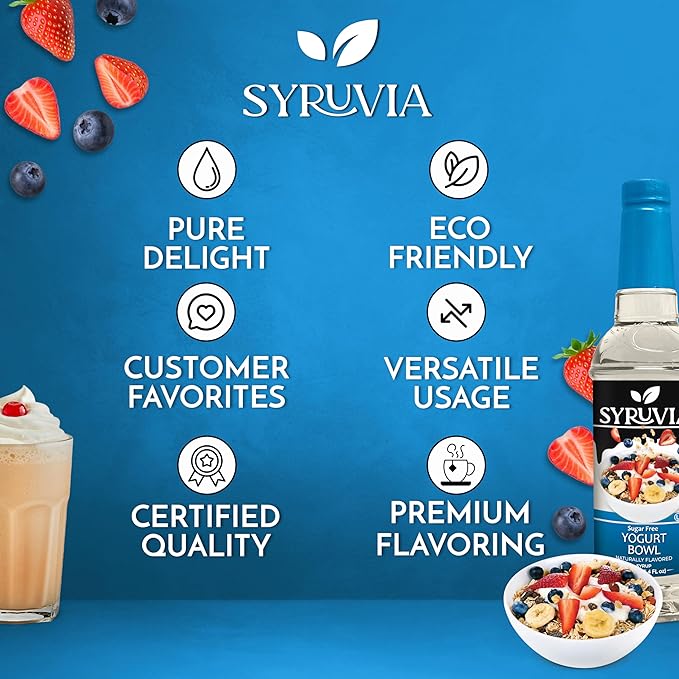 Syruvia Sugar-Free Yogurt Bowl Syrup, Natural Flavors, Syrup for Drinks, Lattes, and Desserts – 25.4 fl oz