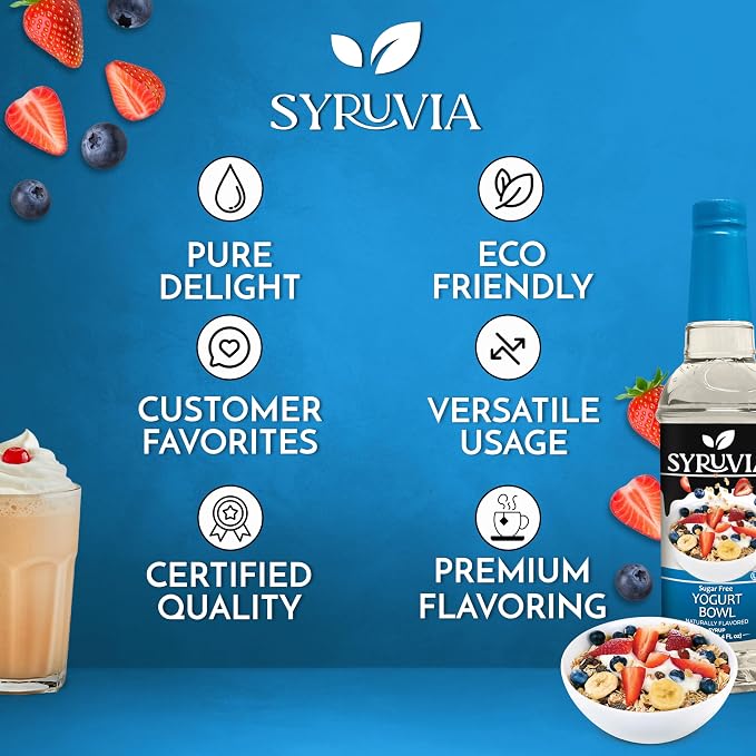 Syruvia Sugar Free Coffee Syrup, Yogurt Bowl Flavored Syrup for Drinks, Lattes and Desserts – 25.4 fl oz, With Pump - Image 5
