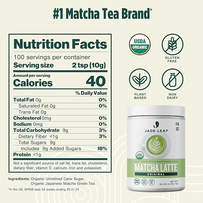 Jade Leaf Matcha Organic Matcha Latte Mix - Bulk Value Size - Lightly Sweet Japanese Matcha Green Tea Powder with Organic Cane Sugar for Café Style Blend, 35.3 Ounce / 1000g (Pack of 1)