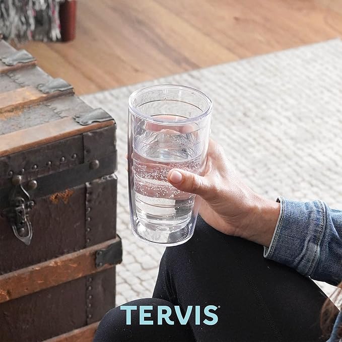 Tervis Crystal Clear Tabletop Made in USA Double Walled Insulated Tumbler Travel Cup Keeps Drinks Cold & Hot, 16oz, Classic