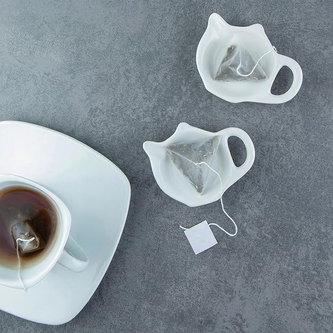 Elsjoy 12 Pack Ceramic Tea Bag Holder Plates, Teapot Shaped Tea Bag Coaster for Used Tea Bag, Small Tea Bag Dish Set, Afternoon Tea Accessories