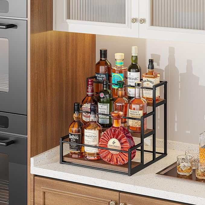 THYGIFTREE Liquor Bottle Display Shelf, 3 Tier Bar Shelf Stand for Liquor & Whiskey, Countertop Liquor Rack Organizer for Home Bar Kitchen Coffee Station - Image 4