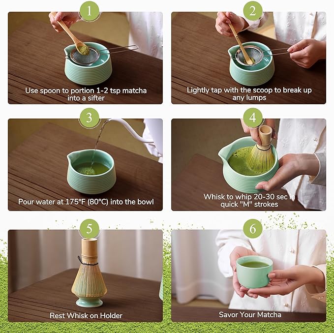 HELPLX Matcha Whisk Set, 10-Piece Japanese Matcha Kit with Bowl, Whisk & Holder, 2 Tea Cups, Bamboo Scoop, Spoon, Sifter, Scoop Rest & Tea Towel – Green Matcha Tea Set for Ceremony or Daily Use