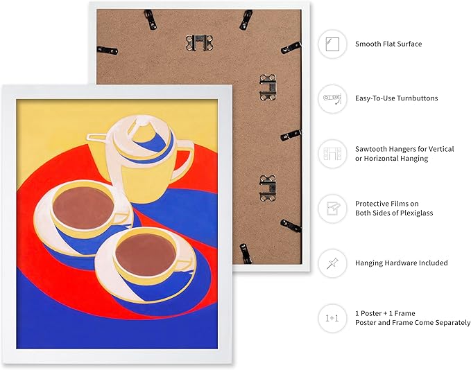 Poster Master Vintage Food & Drink Poster - Retro Colorful Coffee Print - Café Wall Art - Gift for Barista, Coffee Lovers, Café Owner - Decor for Dining Room, Kitchen, 8x10 White Framed