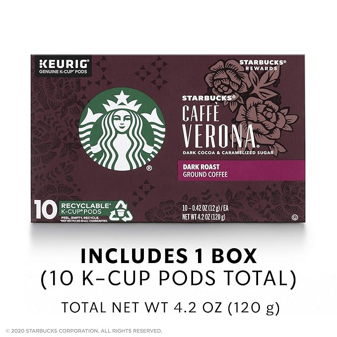 Starbucks Dark Roast K-Cup Coffee Pods — Caffè Verona for Keurig Brewers — 1 box (10 pods)