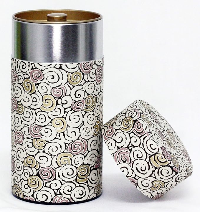 Washi Paper Tea Tin Canister: Long 7oz (200g) Hypnotic (#133), Japan