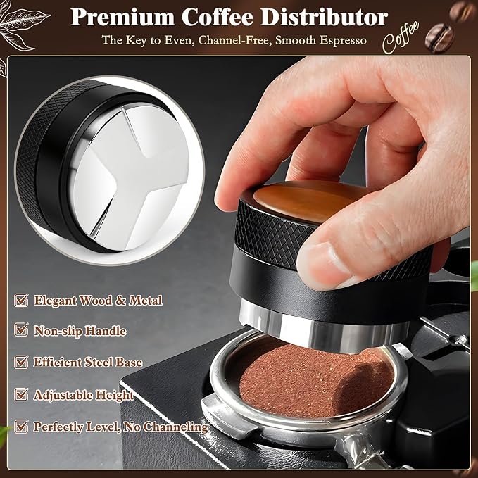 8 PCS Espresso Accessories Kit, 54mm Espresso Tamper Kit Coffee Tamper Set with Coffee Distributor, Espresso Tamping Station, Espresso WDT Stirrer,Dosing Funnel, Fits Breville 54 mm Portafilter - Image 5