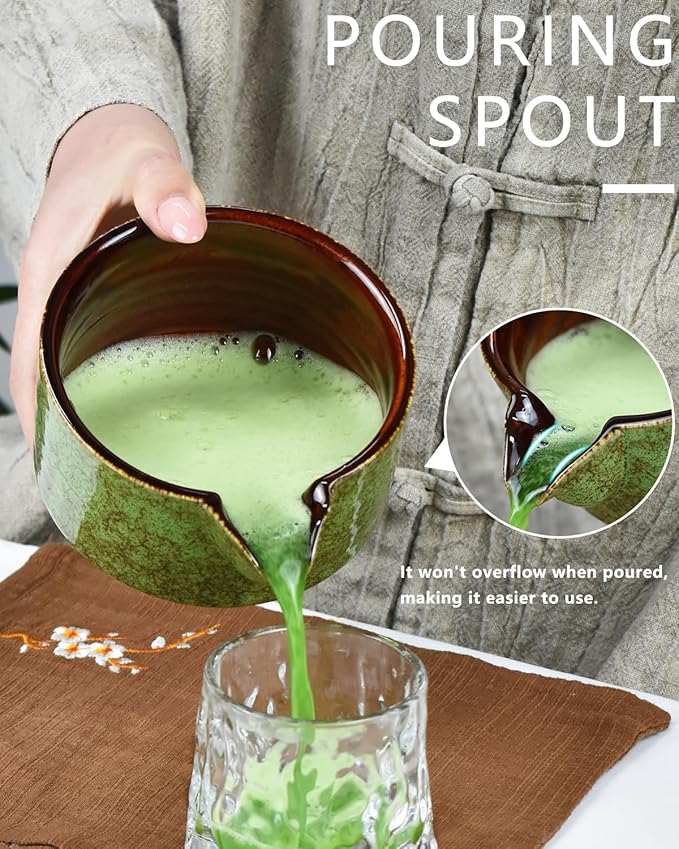 Artcome Premium Matcha Tea Set - 20.2oz Ceramic Bowl, Bamboo Whisk, Scoop, Whisk Holder & Brewing Guide - Complete Set for Authentic Japanese Matcha Ceremony