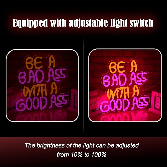 Be A Bad One With A Good One Neon Sign for Wall Decor Gym Light Up Sign with Adjusted Switch Usb Powered Pretty Letter Led Sign for Party Birthday Bar Pub Club Decoration(12.6 * 12.6 in)